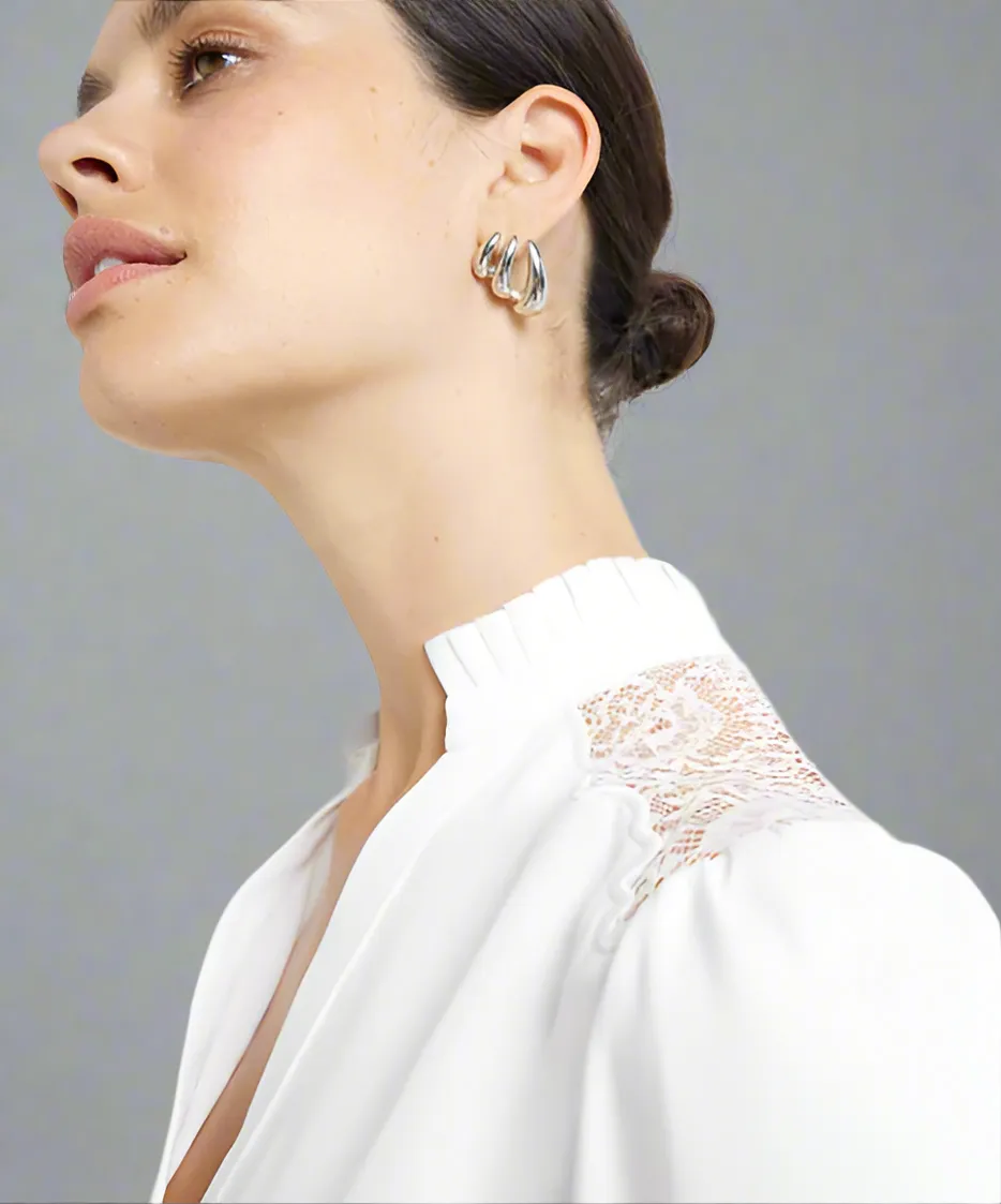 Ivory Lace Trim Blouse Virtual Mode Modern Boots