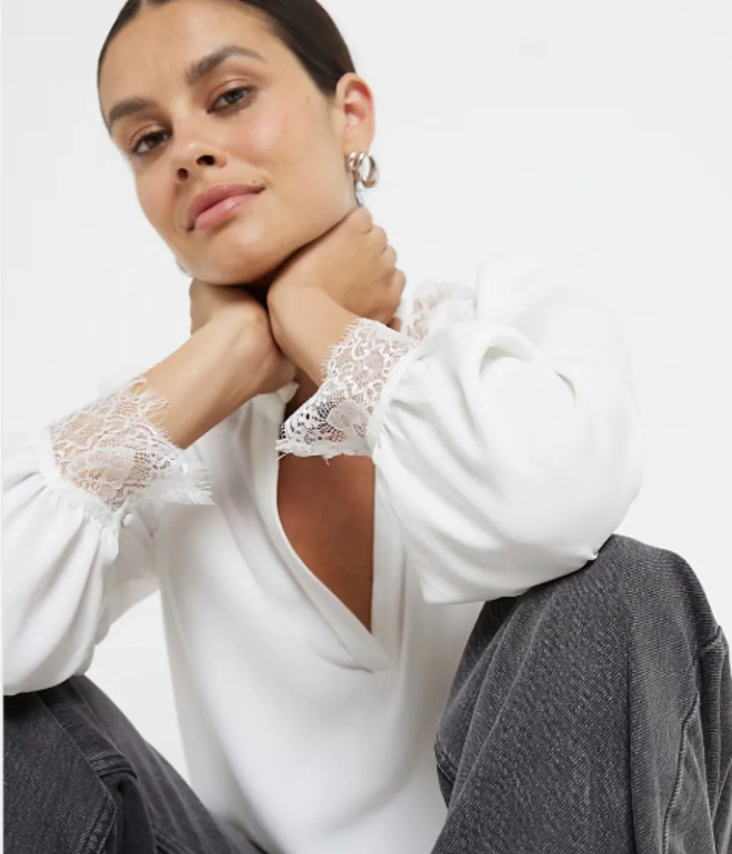 Ivory Lace Trim Blouse Versatile Hat
