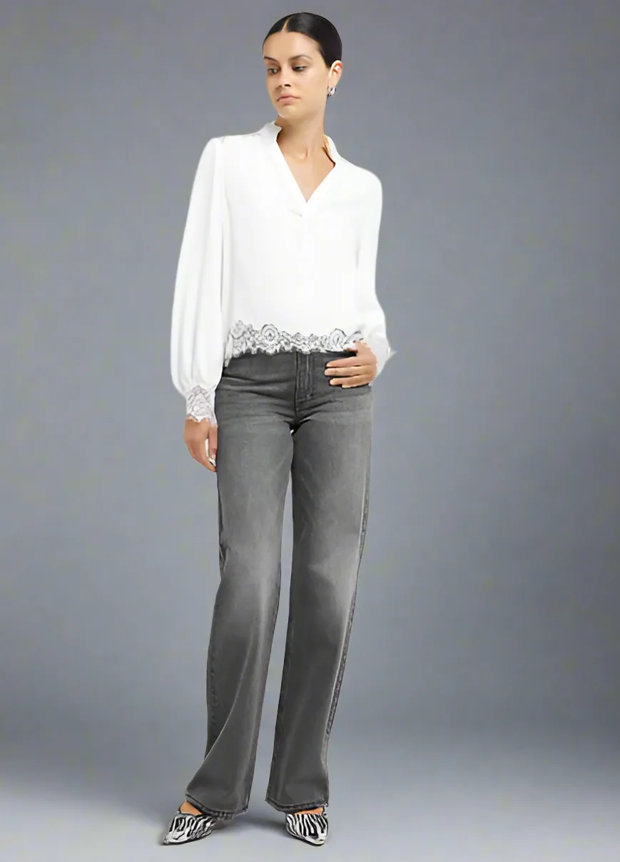Ivory Lace Trim Blouse MoistureManagementSystem