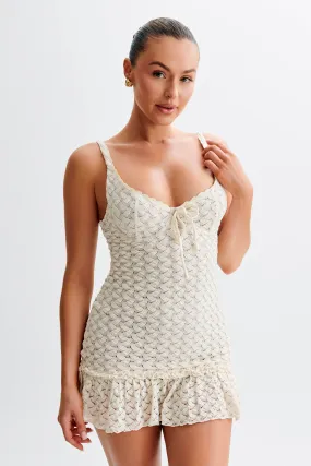 Draped Silhouette Dream Look Marietta Cupped Lace Mini Dress - Ivory