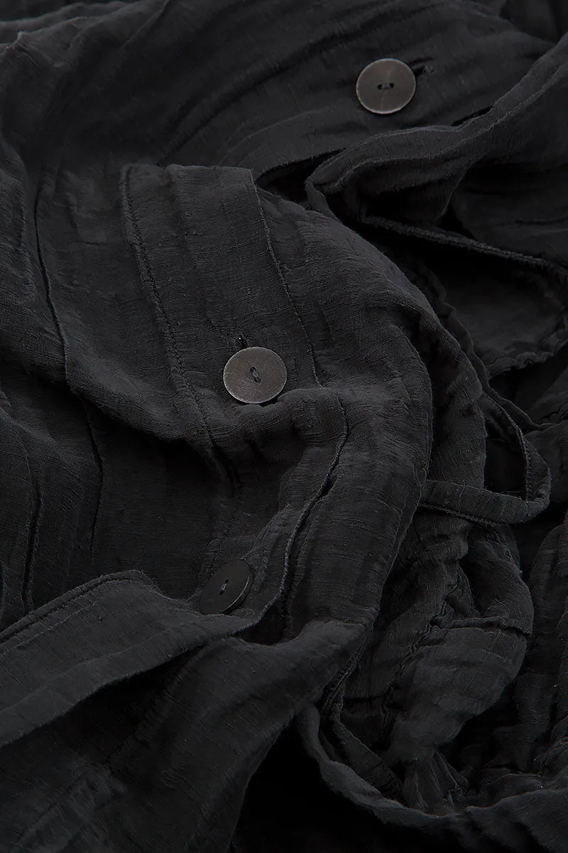 Short Crinkled Black Silk Jacket Quilted Pattern