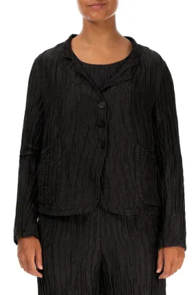 Compression Panels Snag Free Fabric Short Crinkled Black Silk Jacket