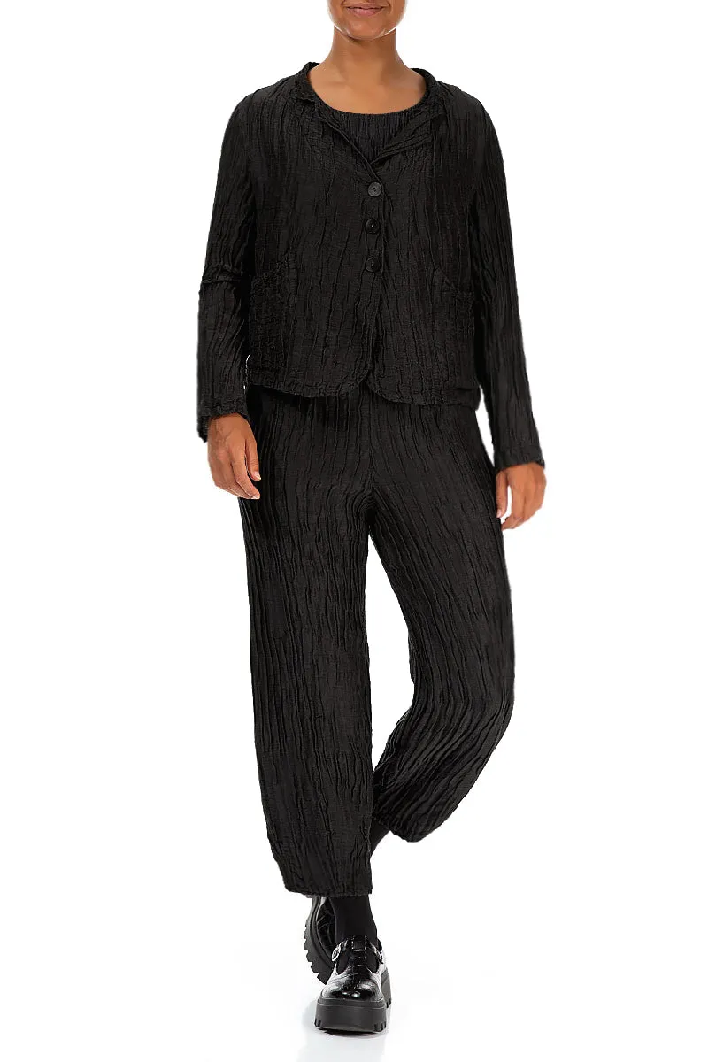 Soft Touch Short Crinkled Black Silk Jacket