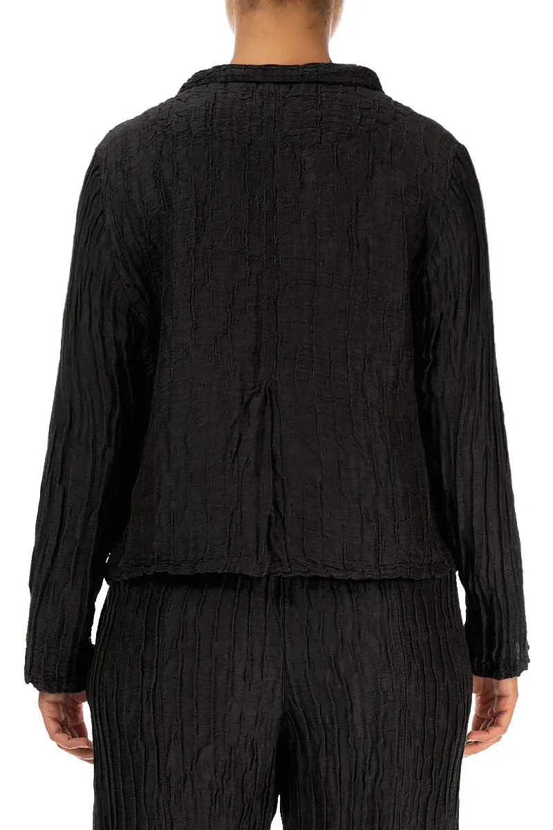 Short Crinkled Black Silk Jacket ripstop fabric DetachableLining