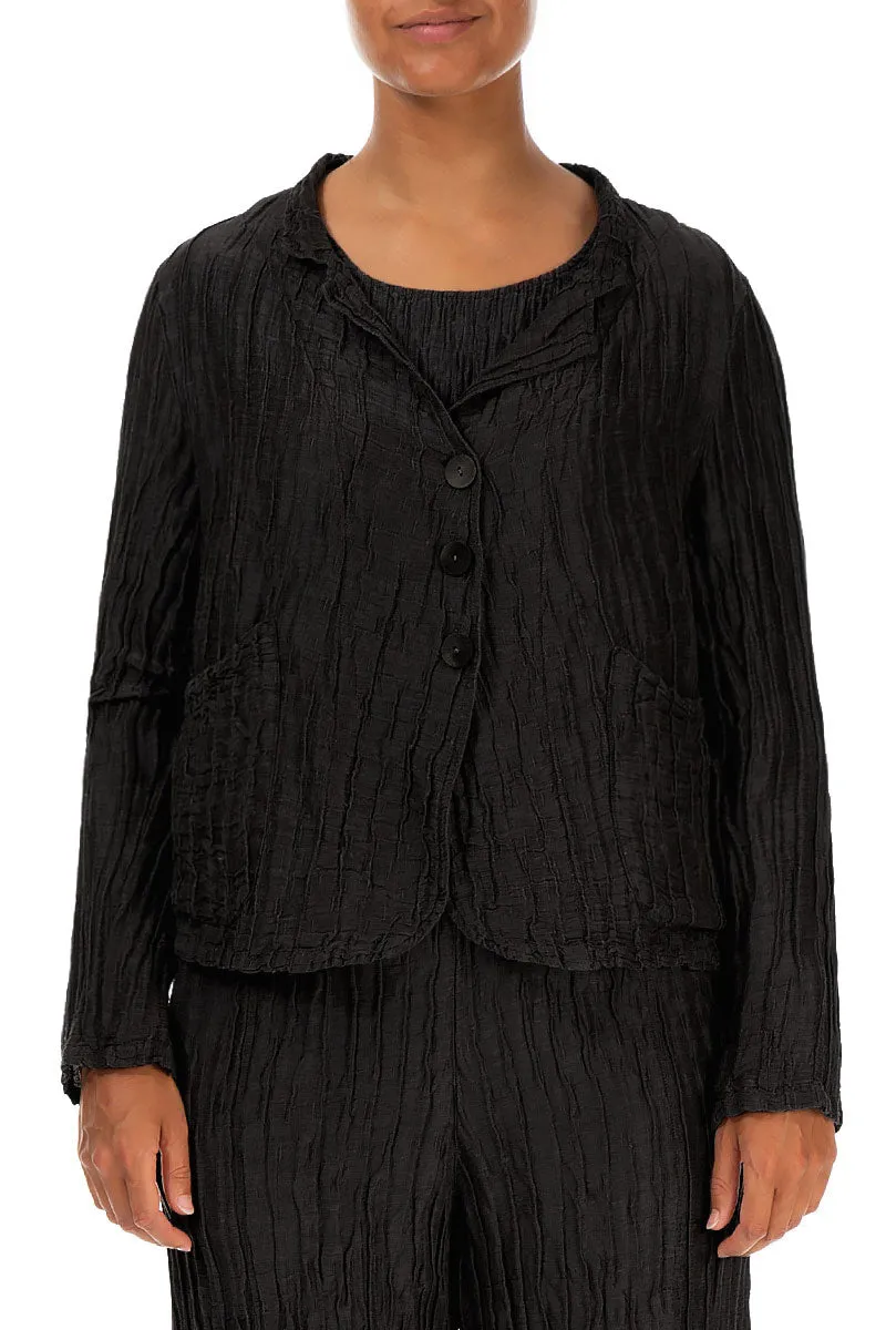 Compression Panels Snag Free Fabric Short Crinkled Black Silk Jacket