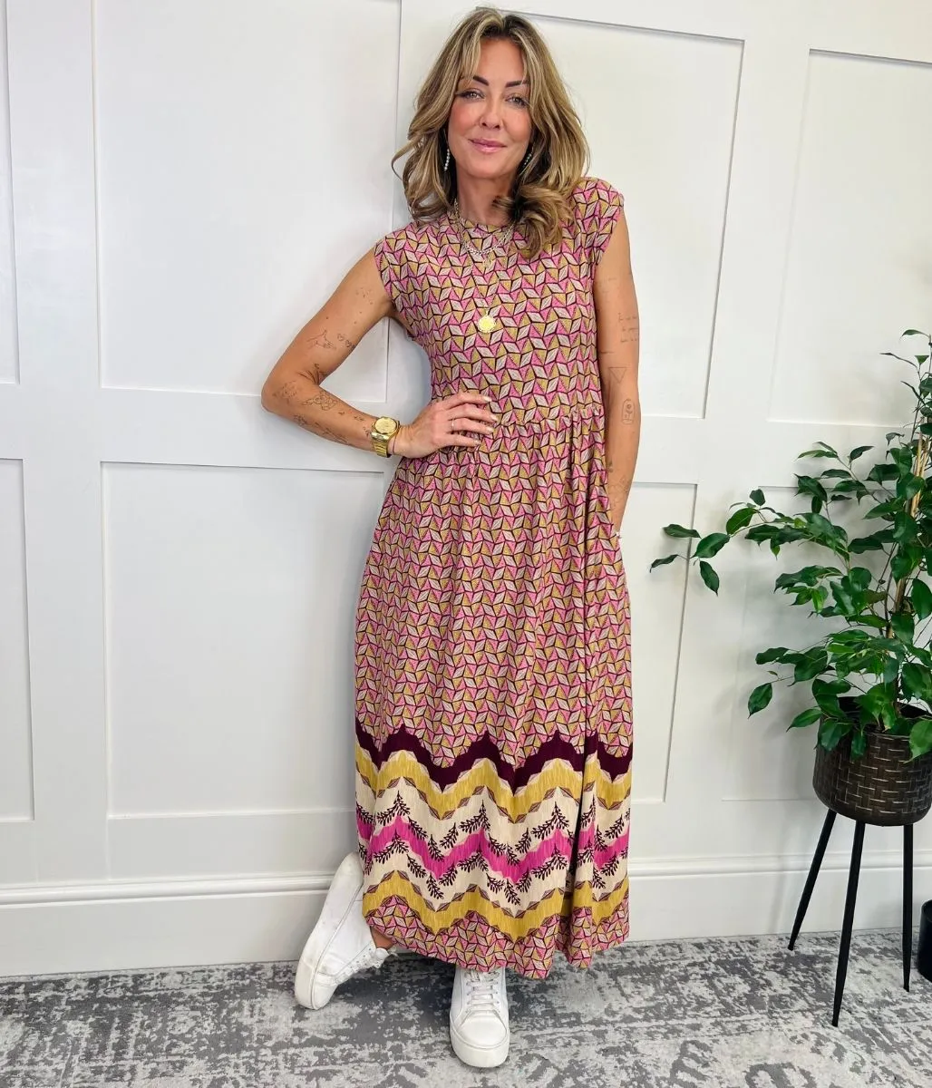 Addison Geo Print Midi Dress Cool Palette