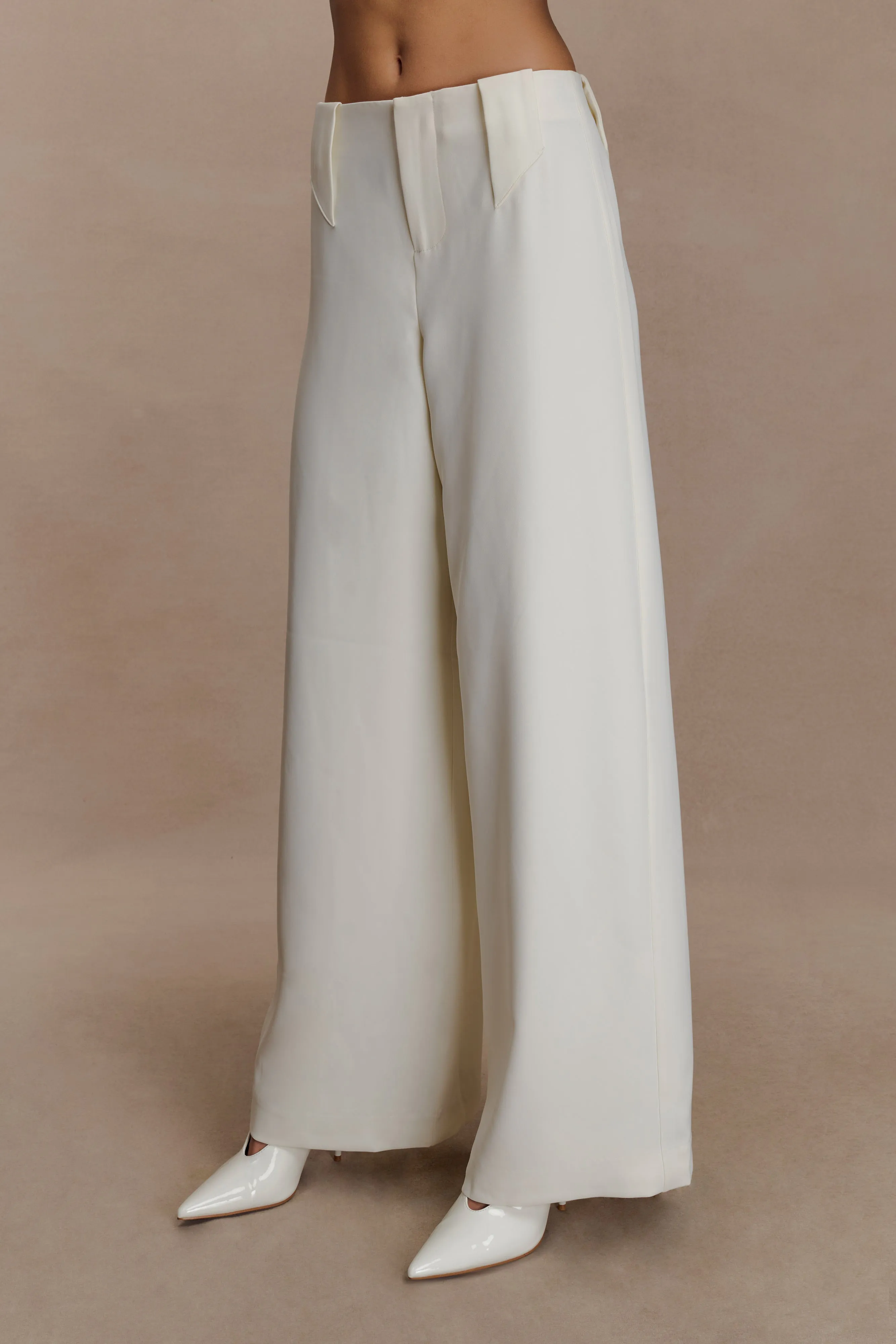 Arlo Wide Leg Suiting Trouser - Ivory TaglessLabel AbrasionGuardTape