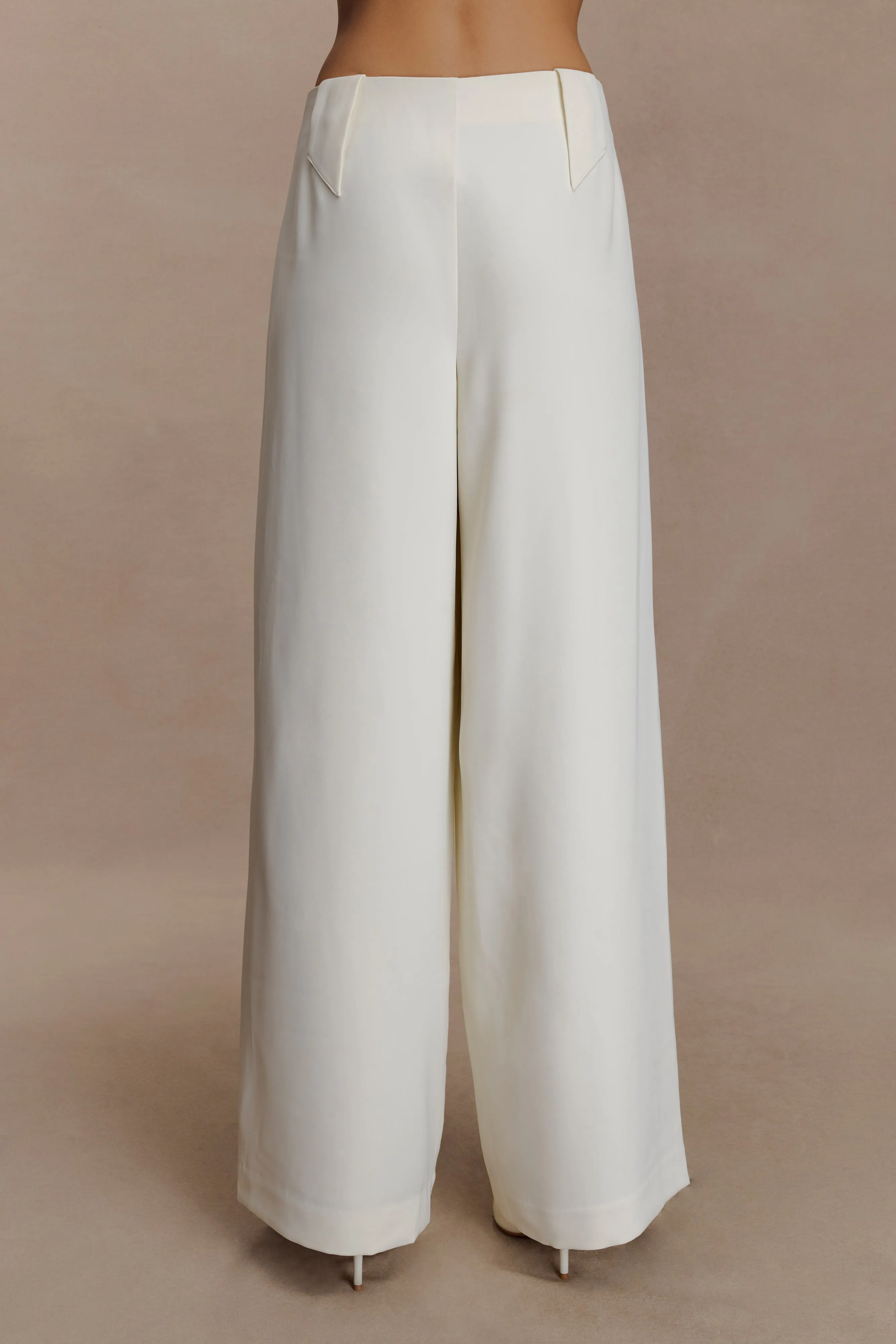 Arlo Wide Leg Suiting Trouser - Ivory Distressed finish Urban Comfort
