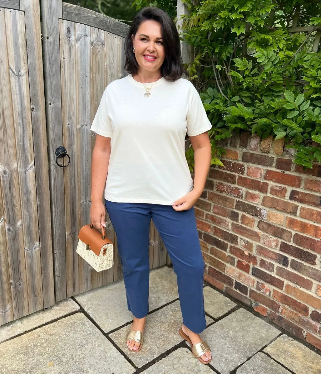 Ecru Straight Fit Cotton Tee Essential Shirt