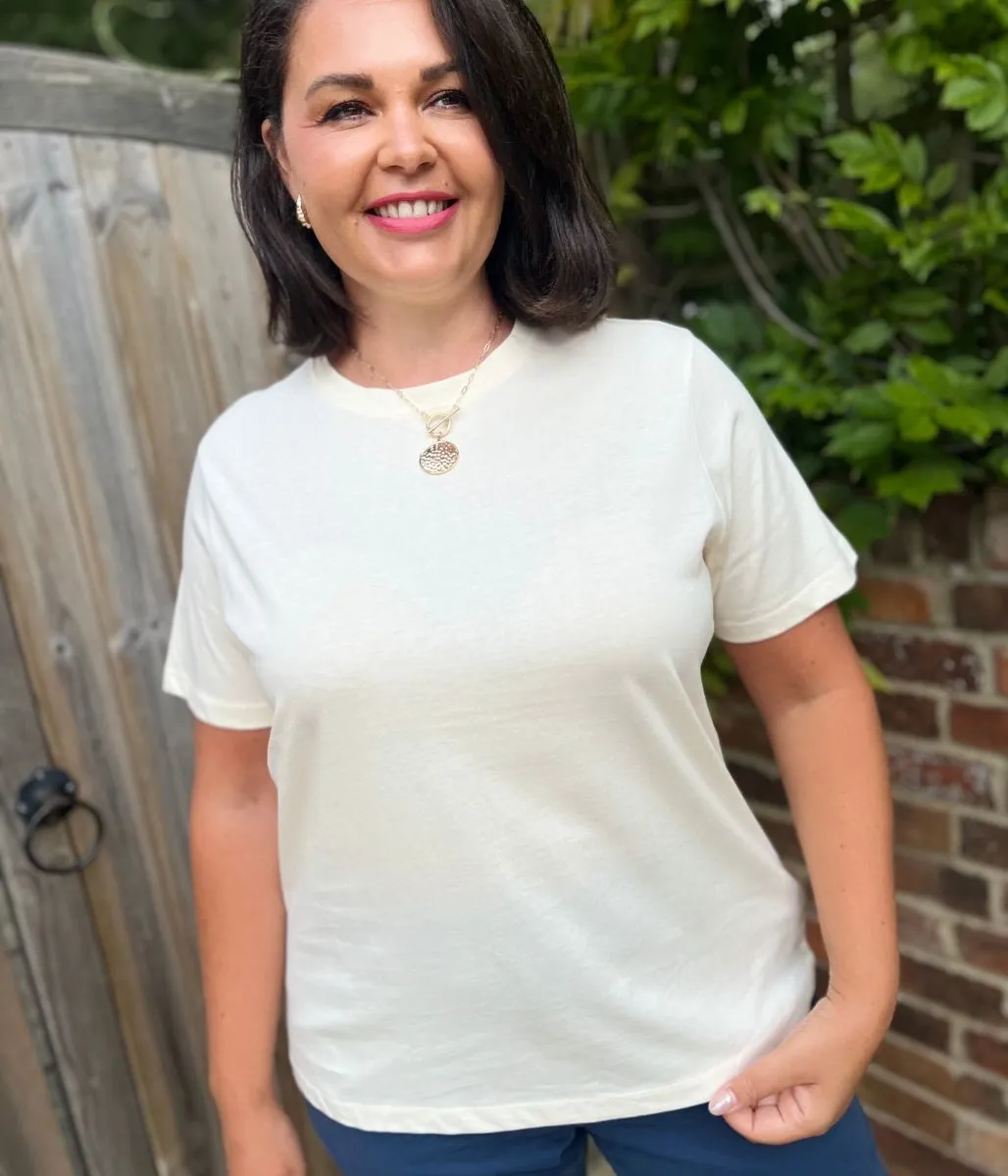 Ecru Straight Fit Cotton Tee Team Vibe Strong Soul