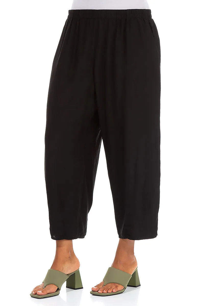Thermal Regulating Relaxed Waist Slight Taper Black Silk Bamboo Trousers