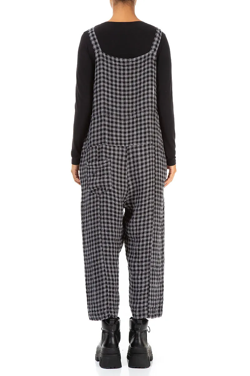Comfortable Layering Breathable Layer Fit Strappy Grey Check Linen Jumpsuit