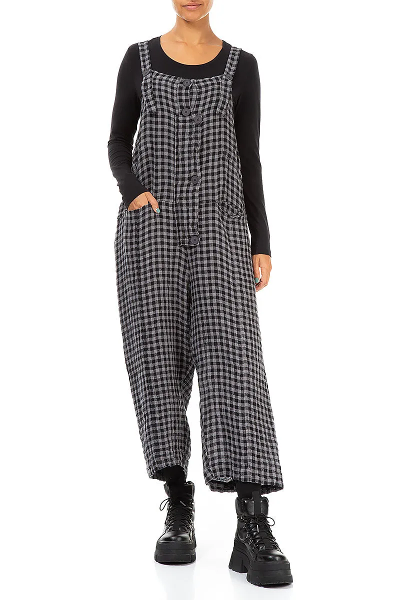 Strappy Grey Check Linen Jumpsuit Denim finish Odor Control Technology
