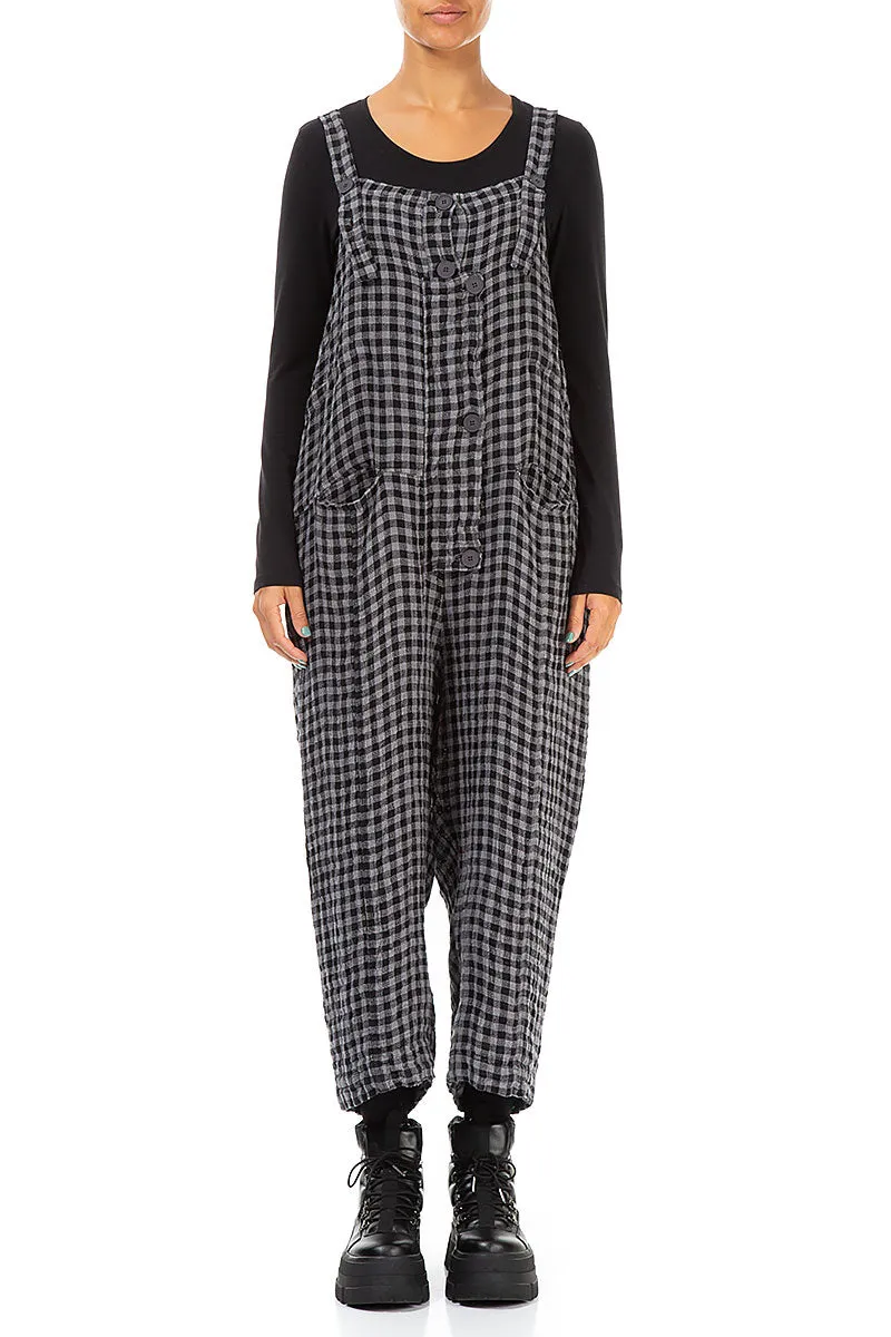 Strappy Grey Check Linen Jumpsuit Weekend Wear
