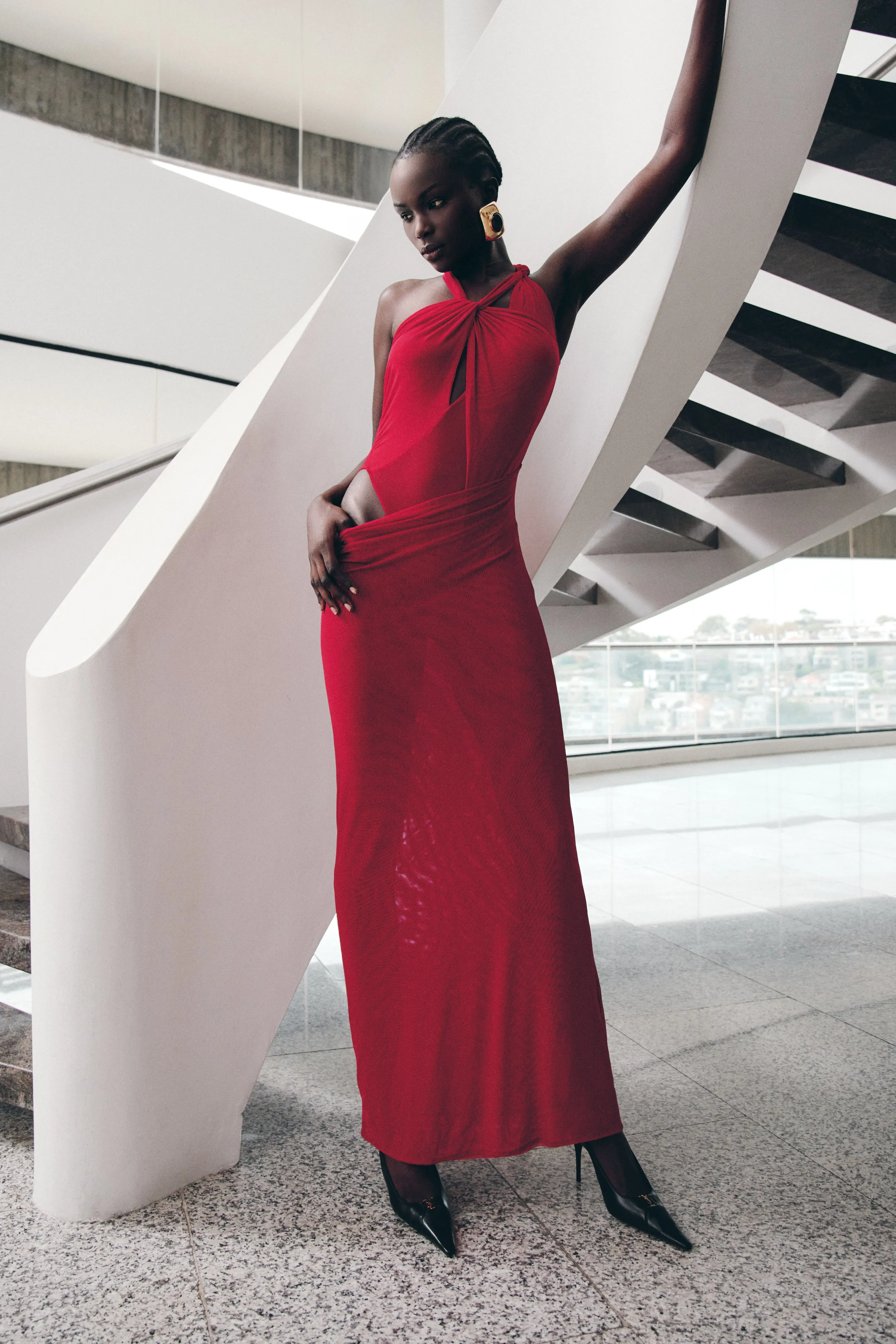 Everyday Piece Event Favorite Edwina Knotted Mesh Maxi Dress - Red