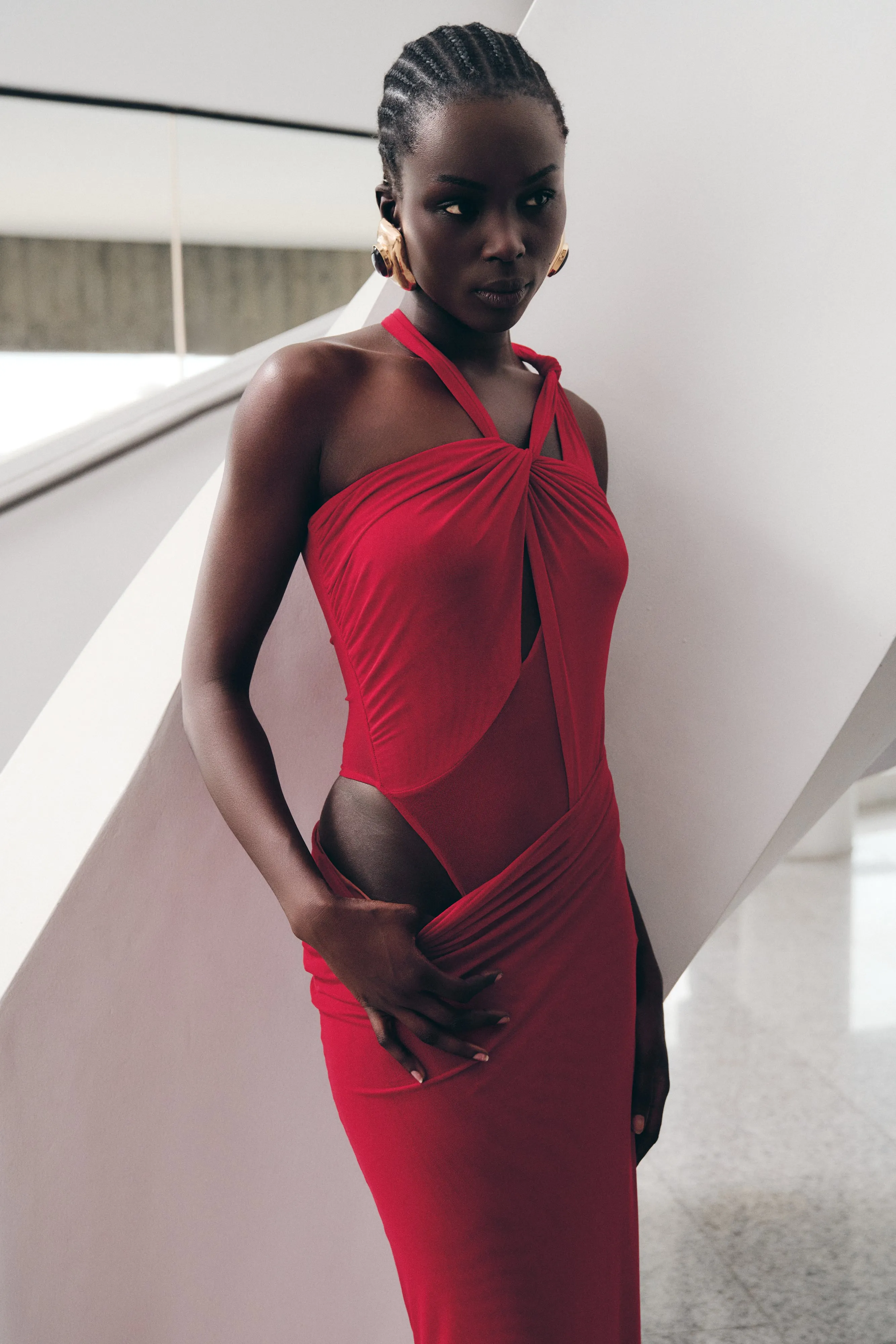 Polished Motion Luxe Fabric Edwina Knotted Mesh Maxi Dress - Red