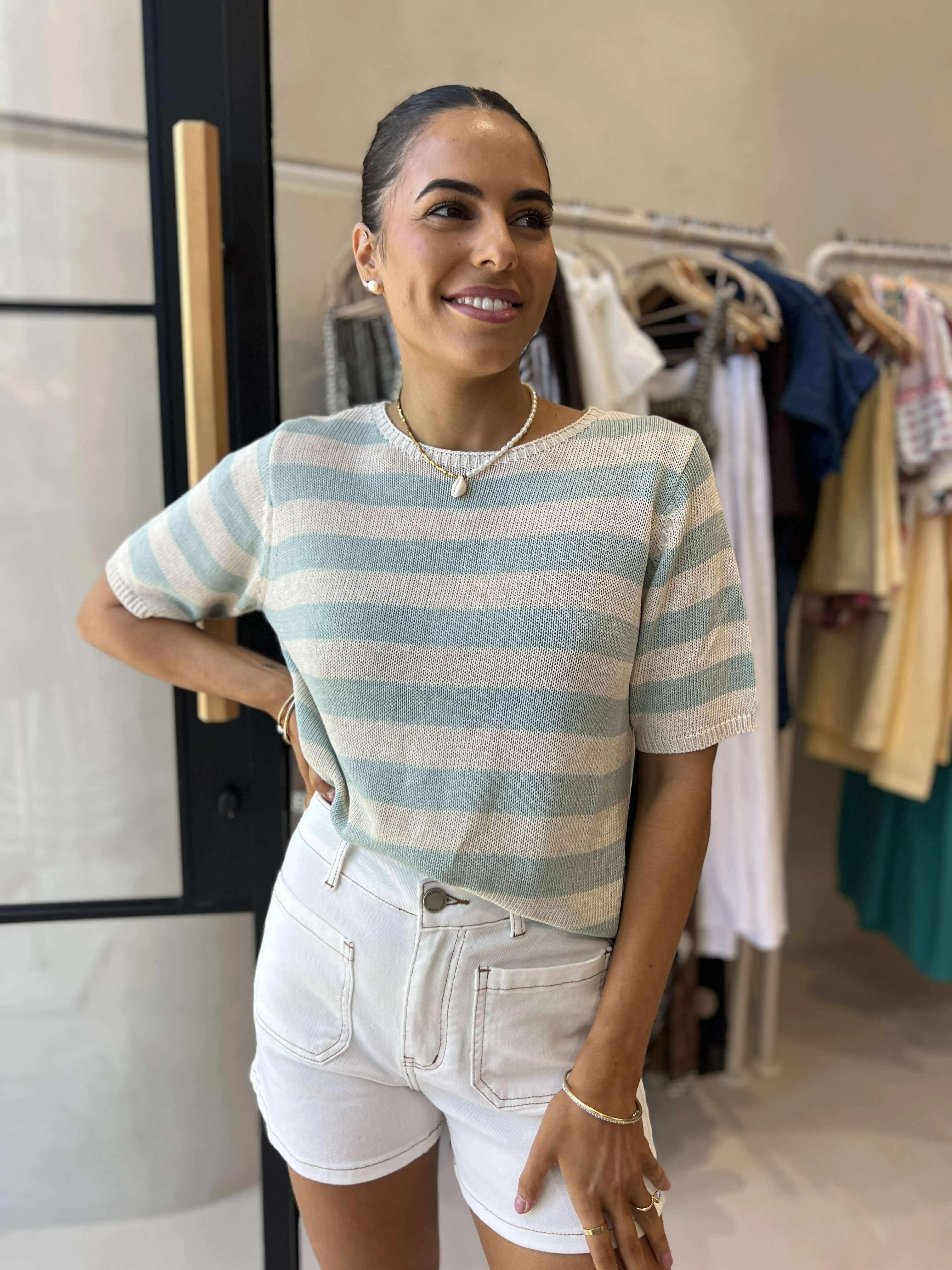 OdorResistantTechnology STRIPE SUMMER TEE - MINT