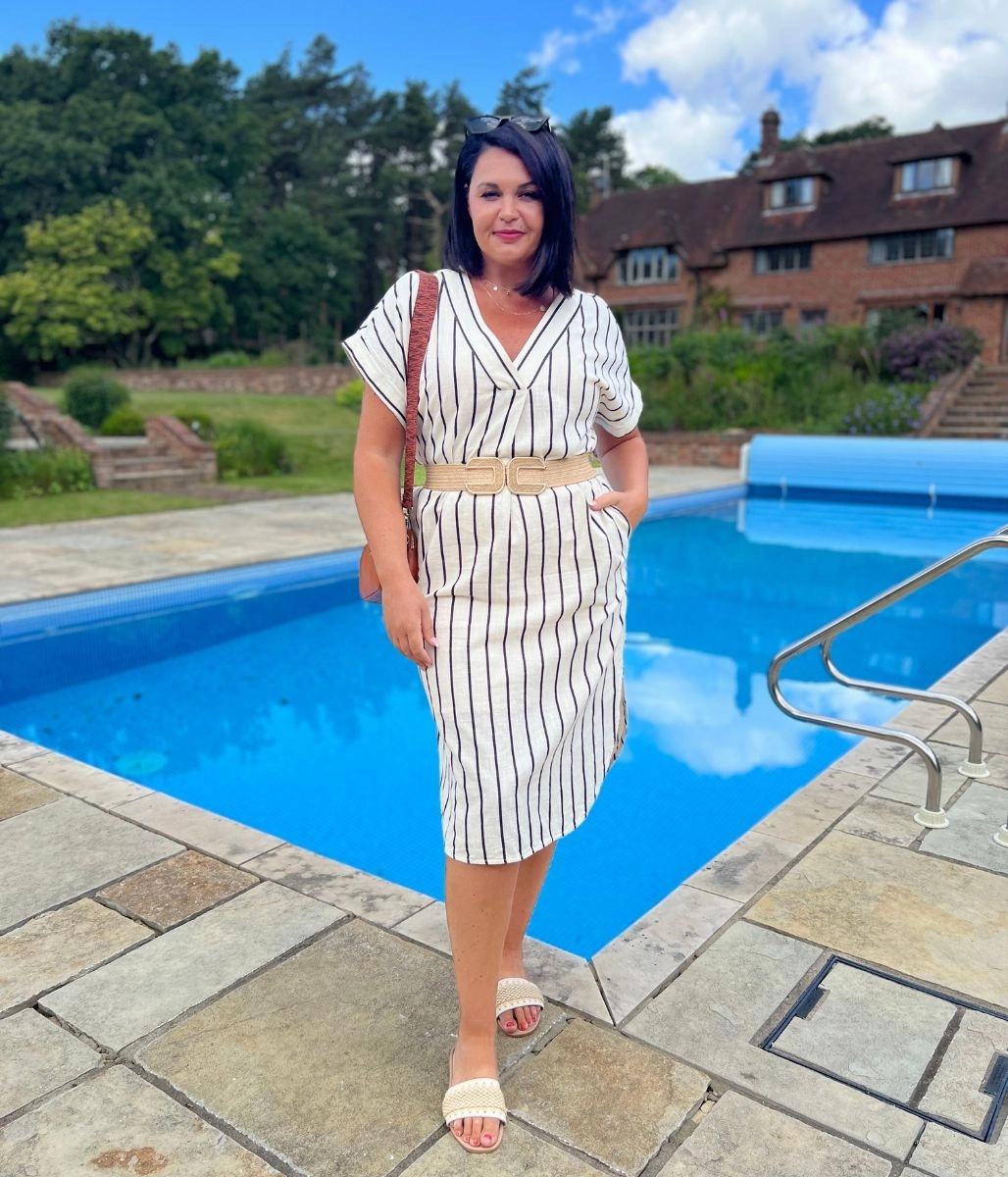 Dual Tones Striped Cotton Shift Dress