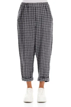 Roll Up Grey Check Linen Trousers Simple Comfort AntiStaticTreatment