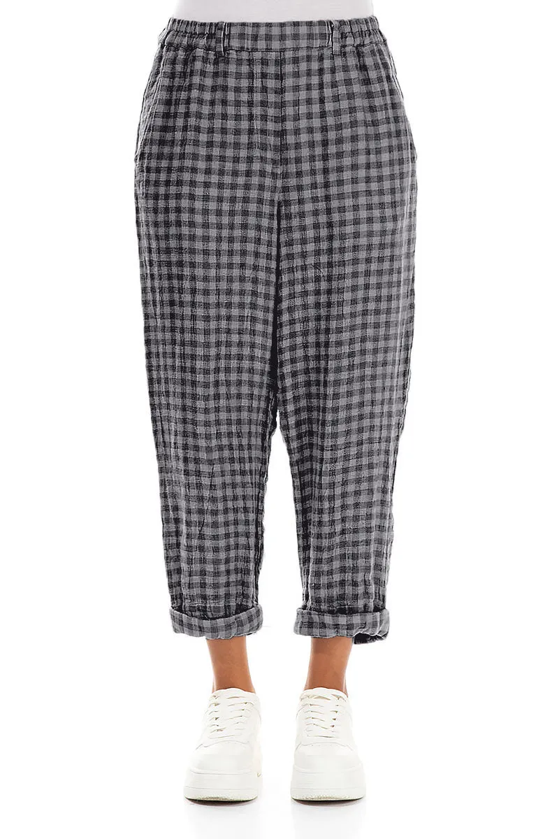 Roll Up Grey Check Linen Trousers Sleek Look Body Fit
