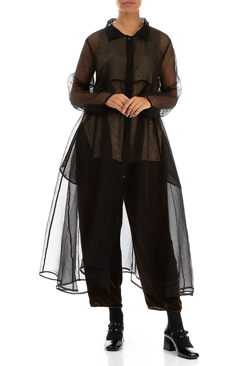 Long Black Silk Chiffon Jacket Bonded Closure Mechanism Flexible Fiber Fill