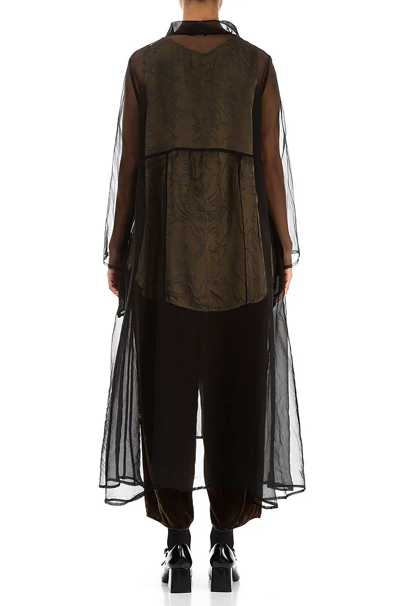 Long Black Silk Chiffon Jacket Neutral Street Style Green Material