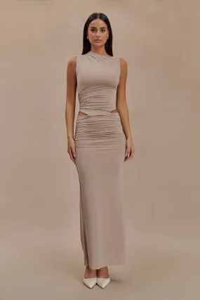 Seasonal Must-Have Kaia Slinky Cut Out Maxi Dress - Taupe