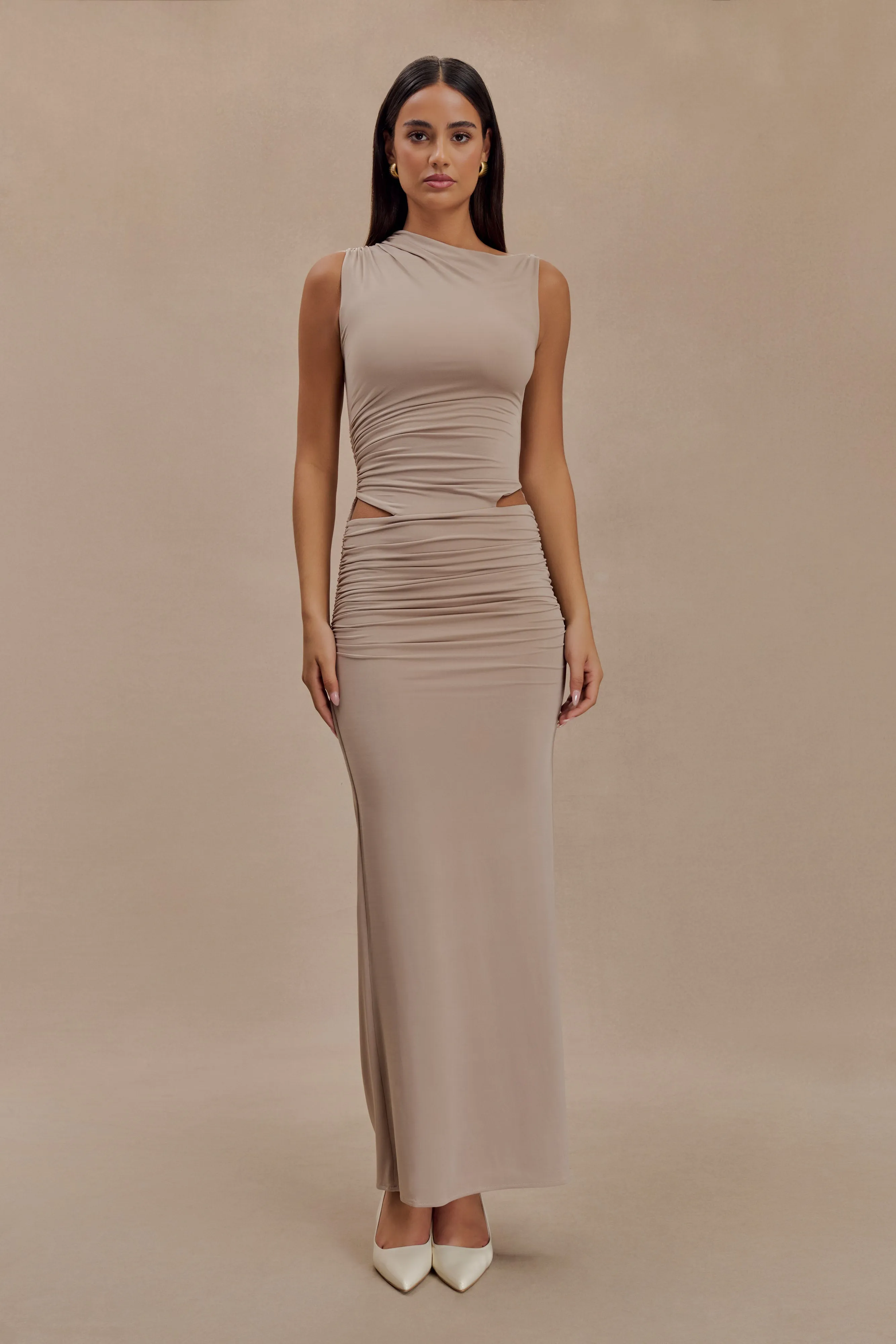Seasonal Must-Have Kaia Slinky Cut Out Maxi Dress - Taupe