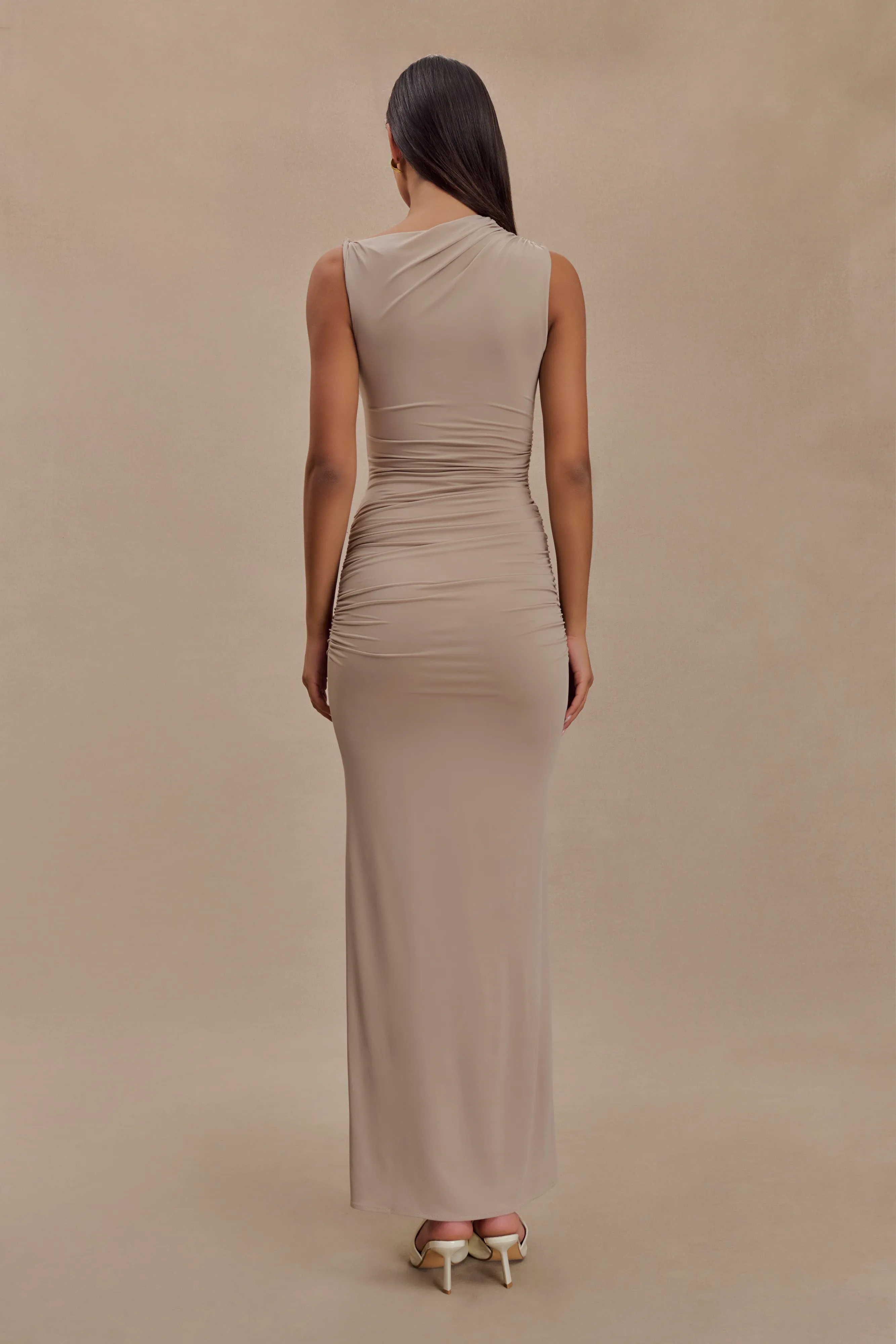 Soft Balance Adjustable-Length Kaia Slinky Cut Out Maxi Dress - Taupe