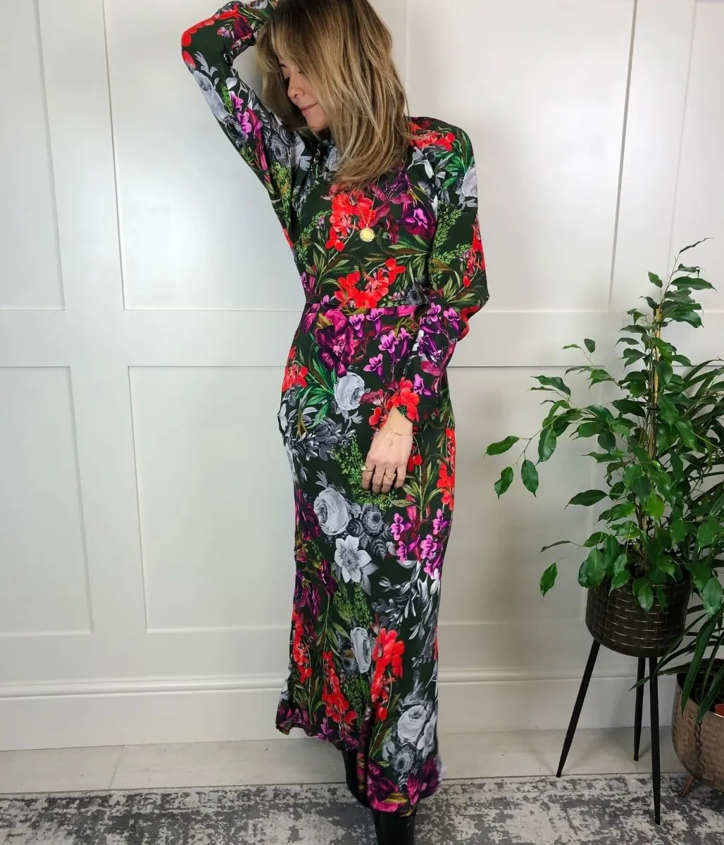 Garden Floral Batwing Midi Dress Layered Design