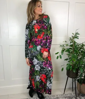 Garden Floral Batwing Midi Dress Repair-Friendly Bright Bloom