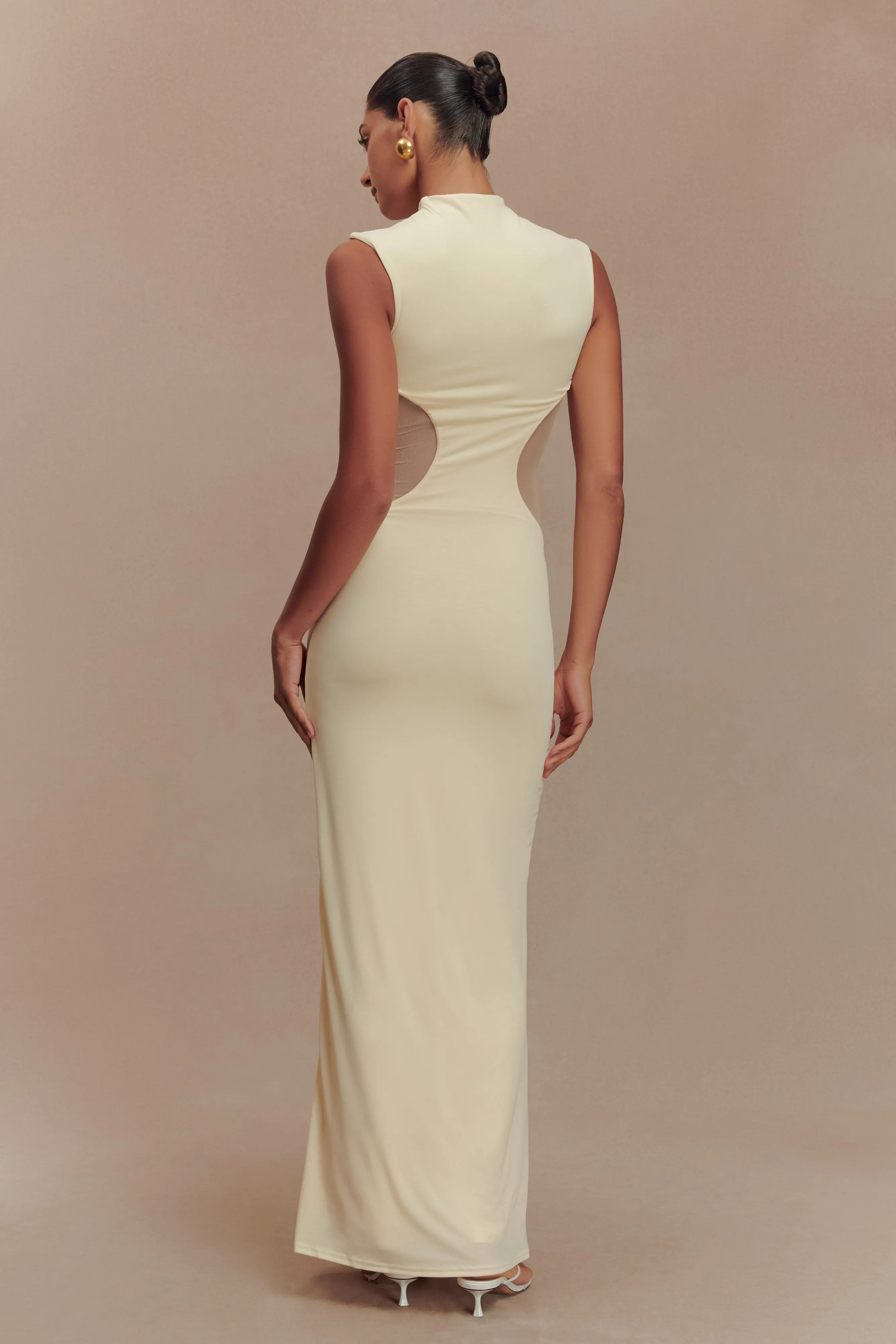 Layering Comfort Massie Slinky And Mesh Maxi Dress - Lemon