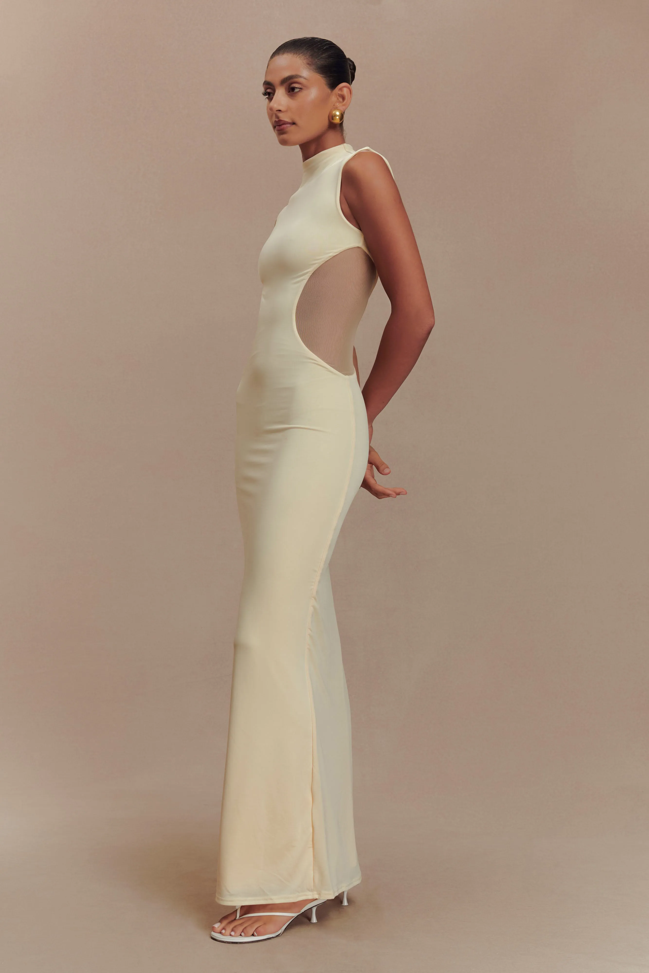 Massie Slinky And Mesh Maxi Dress - Lemon Trend Smart
