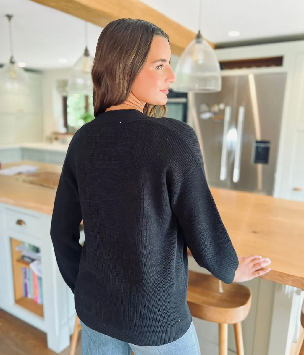 Stylish Edge-to-Edge Black Cotton Rich Cardigan Chill Layer