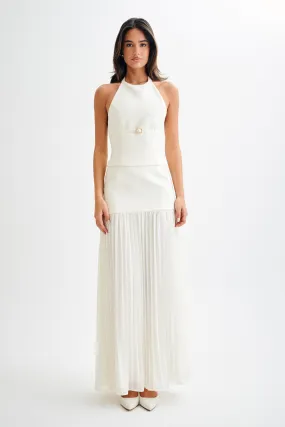 Jillian Pleated Maxi Skirt - Ivory Double Needle Stitching