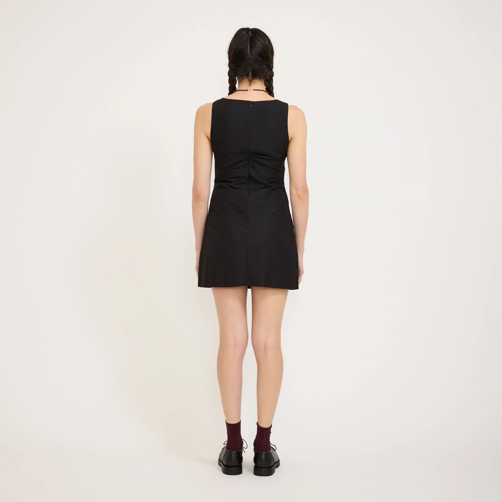 Satin-Finish Light Volume Emma Mini Dress Black