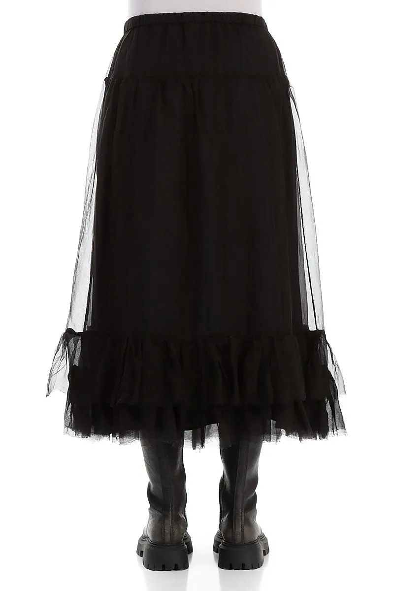 Comfortable Motion High Street Chic Ruffled Black Silk Chiffon Skirt