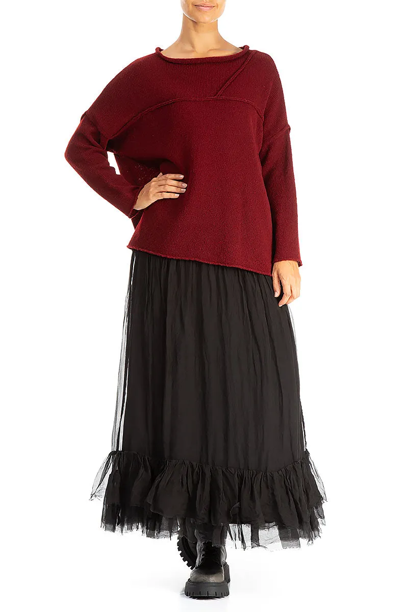 Vibe Ready Embossed Detail Ruffled Black Silk Chiffon Skirt