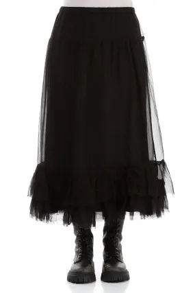 Laidback Style Ruffled Black Silk Chiffon Skirt
