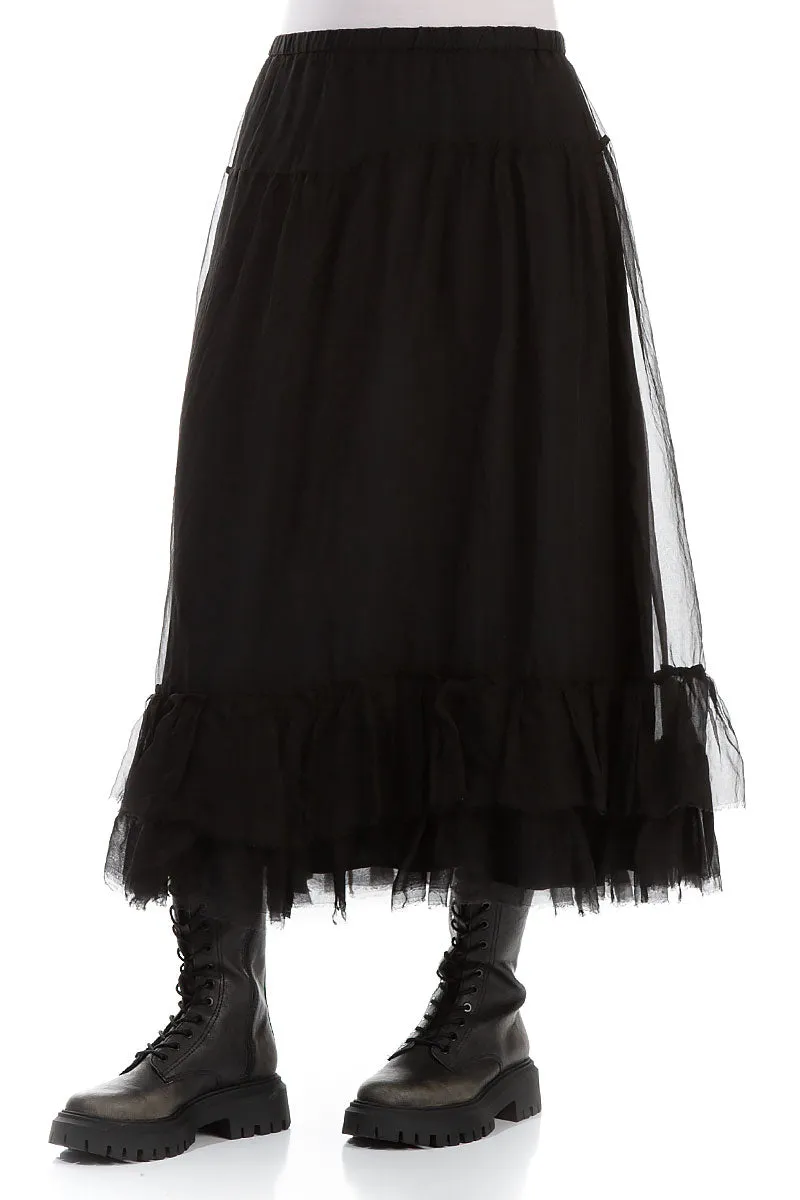 Smart Edge Innovative Fabric Ruffled Black Silk Chiffon Skirt