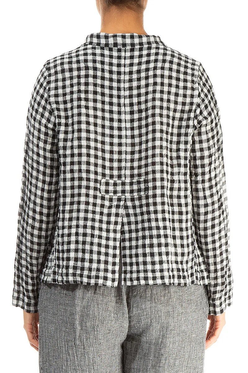 Buttoned Black & White Check Linen Jacket Short Length