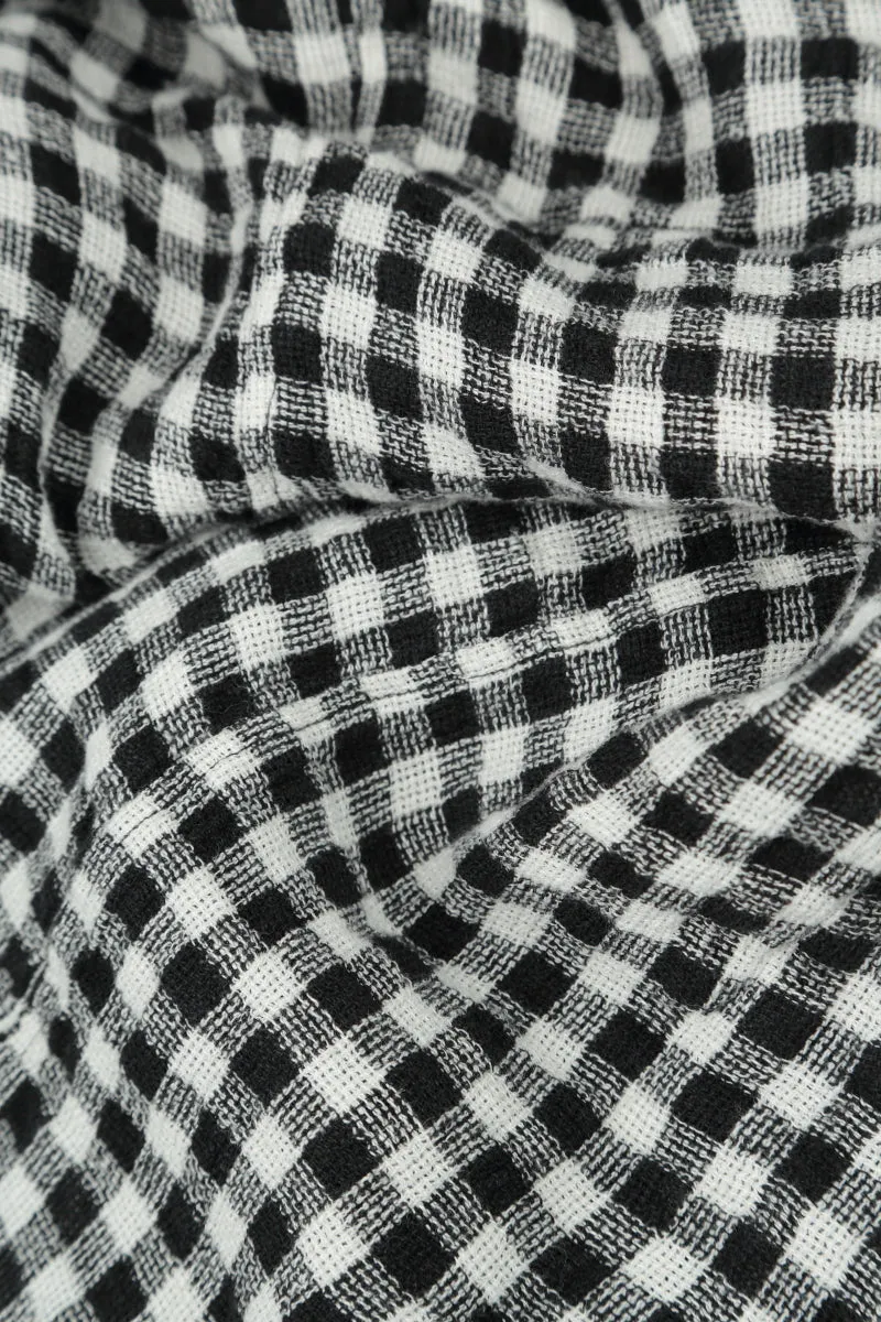 Classic Casual Look Fleece Lined Buttoned Black & White Check Linen Jacket