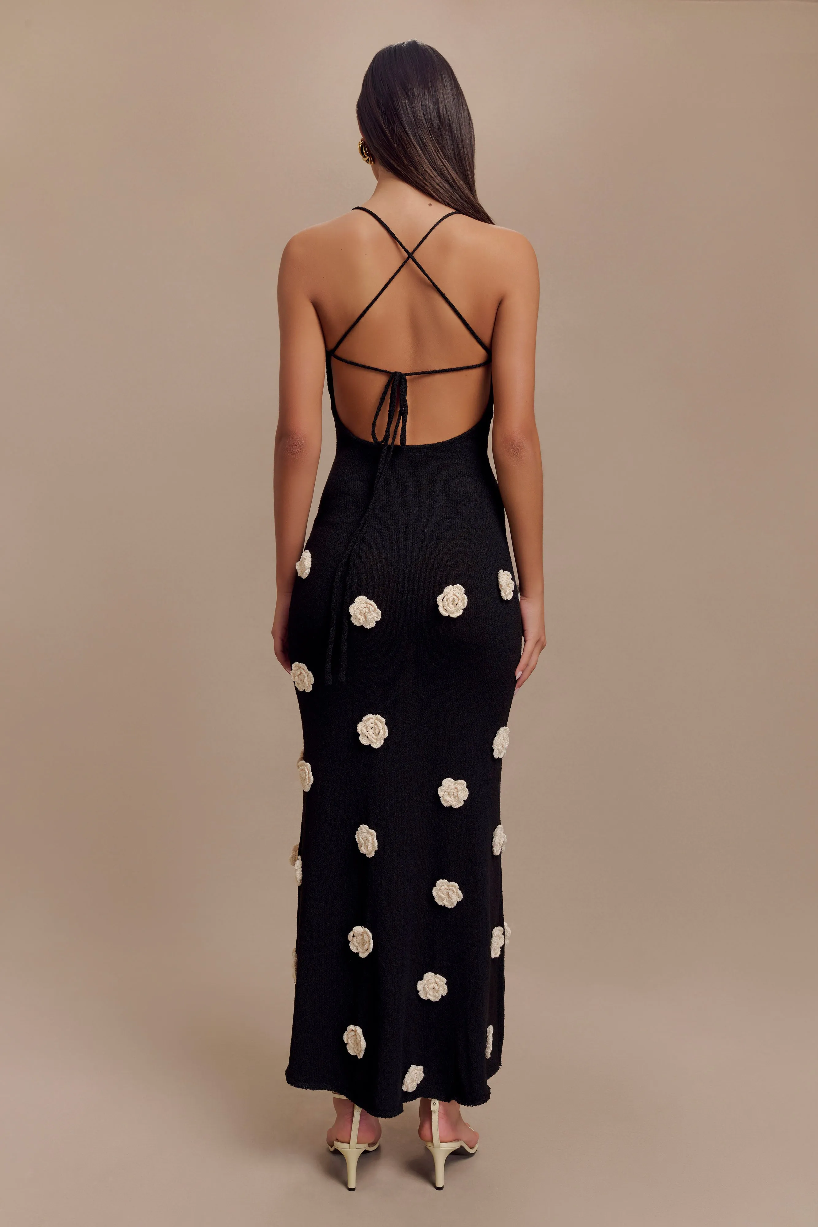 Suki Knit Maxi Dress With Flowers - Black/White Relaxed work dress