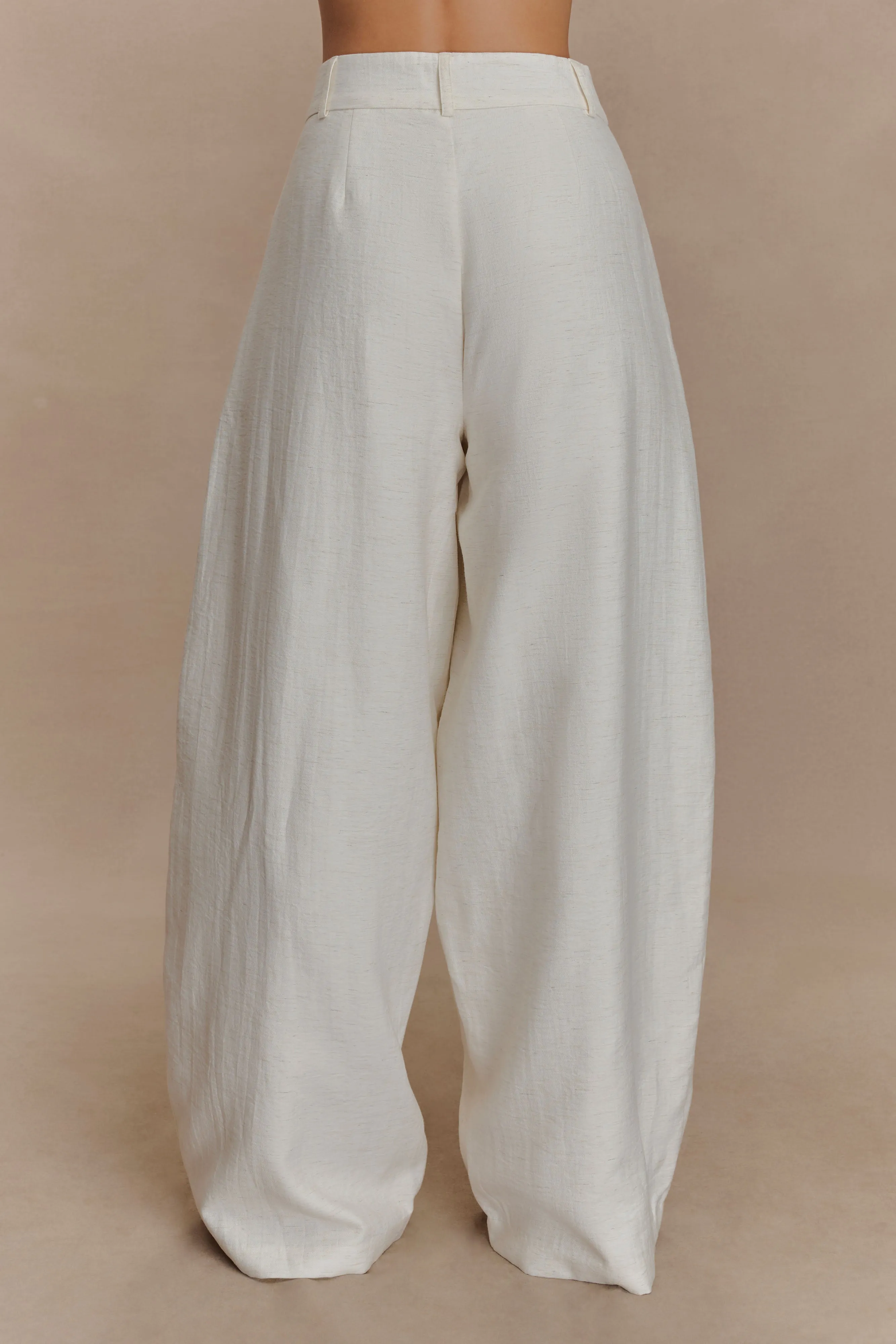 Cyrene Linen Wide Leg Pants - Oat Marle Elastic Cuff