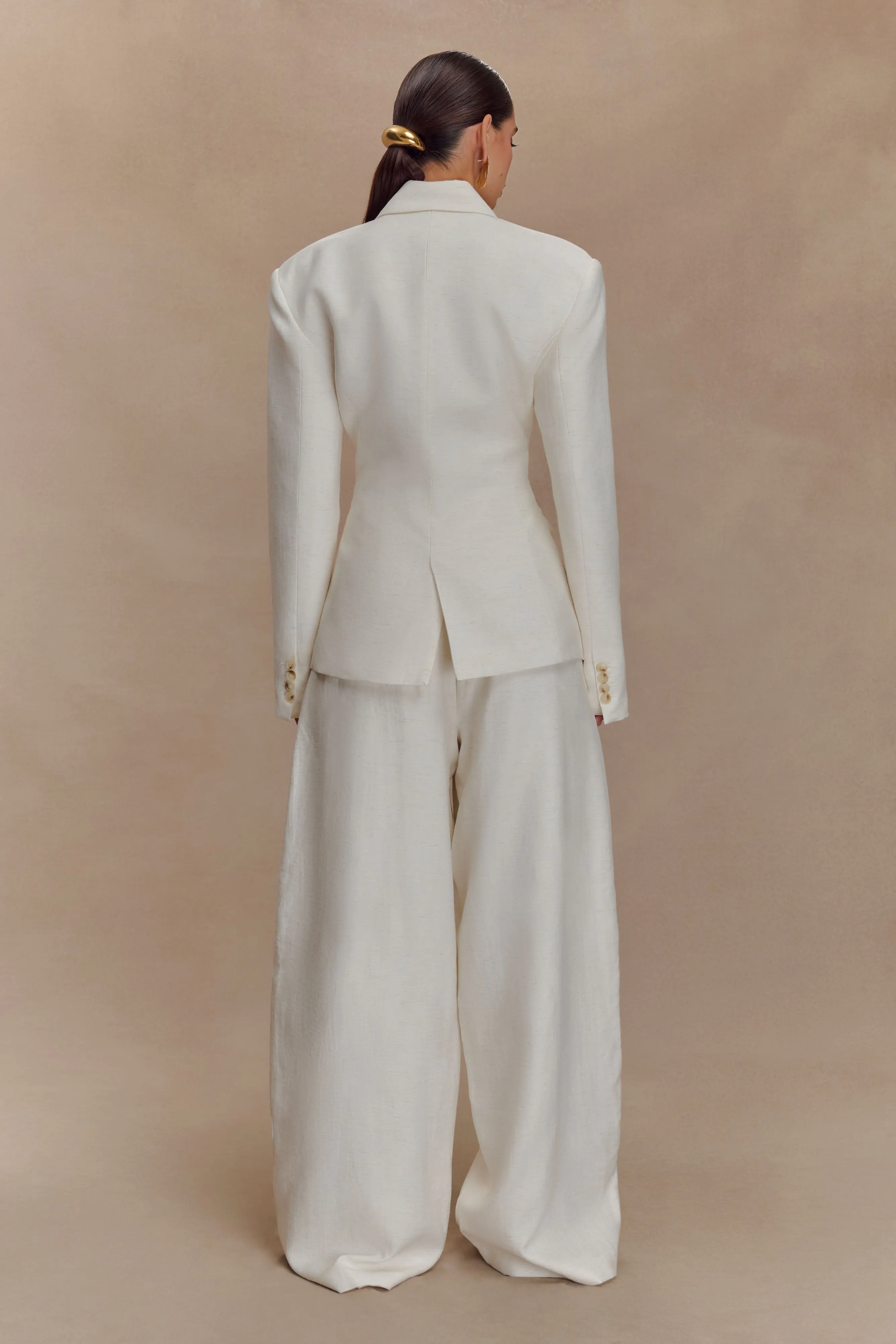 Cyrene Linen Wide Leg Pants - Oat Marle Stretch Waist
