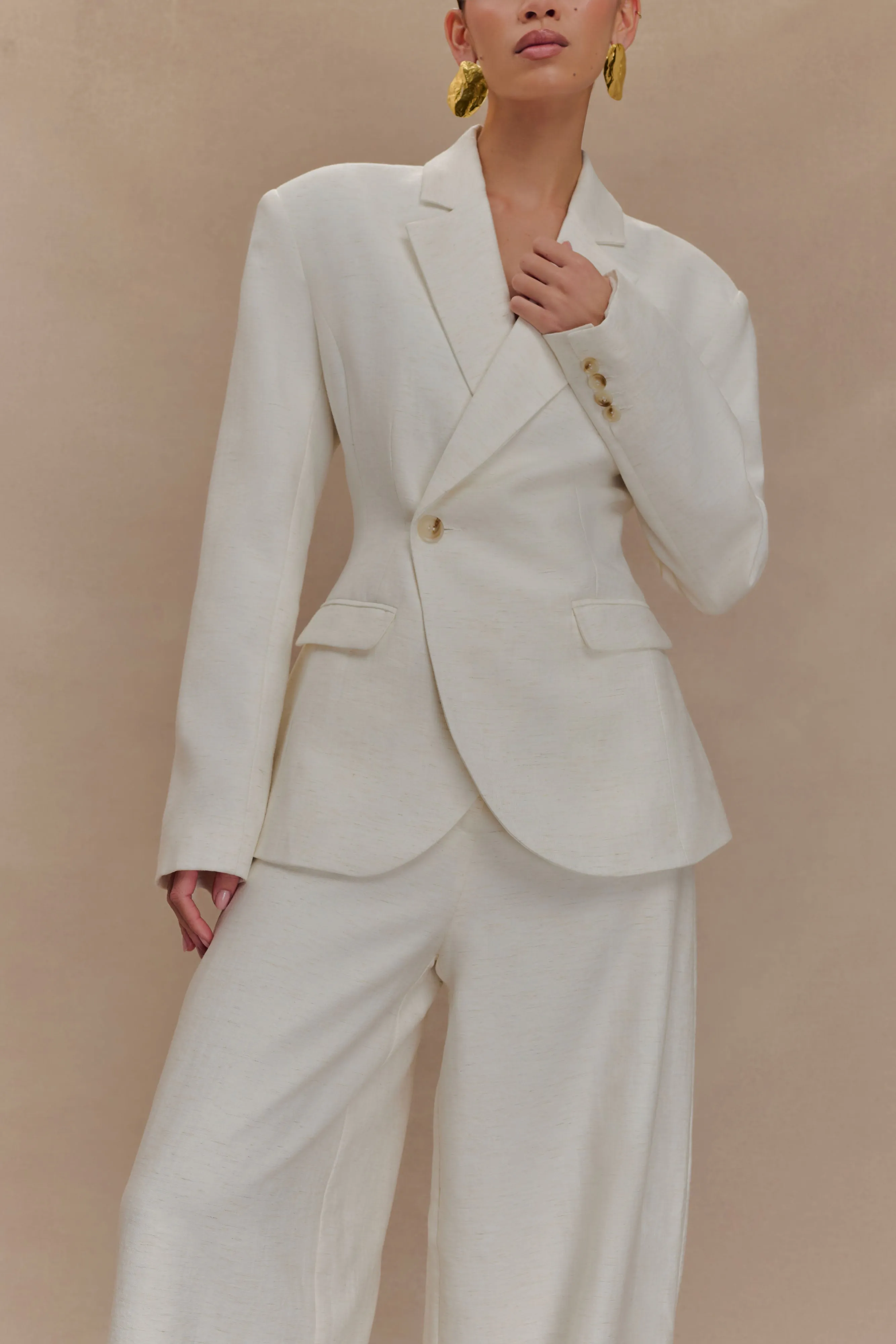 Stylish Fit DurablePolyester Cyrene Linen Wide Leg Pants - Oat Marle