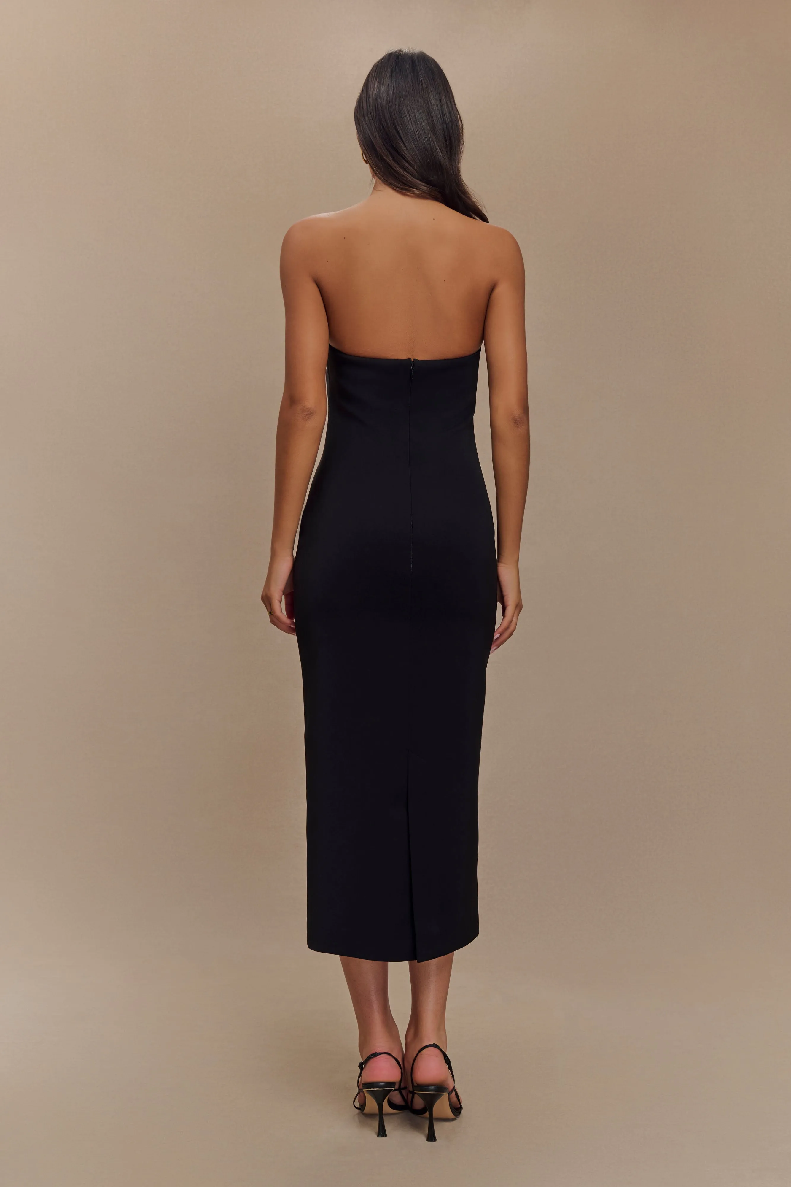 Sussan Strapless Midi Dress - Black Elegant Vibe Bride Friend