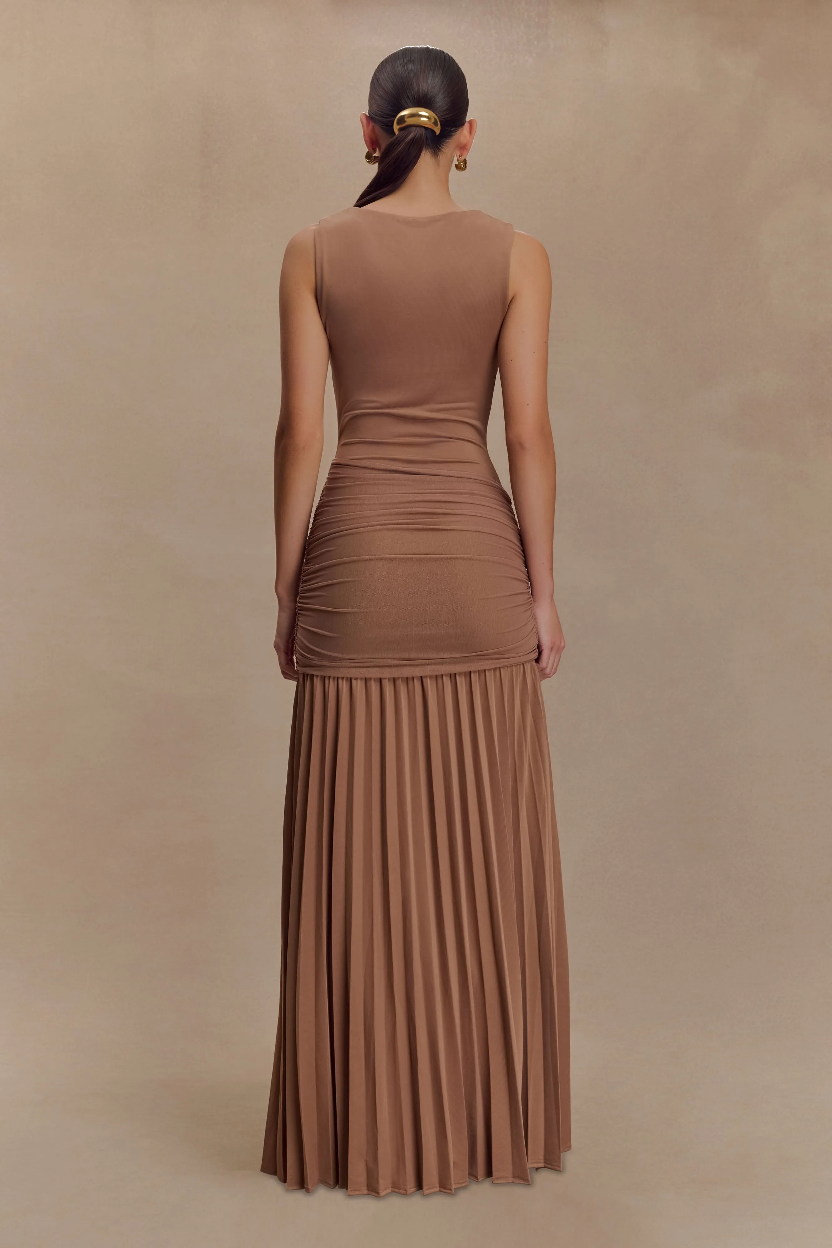 Dania Cowl Neck Slinky Maxi Dress - Mocha Mousse Street Casual Church Proper