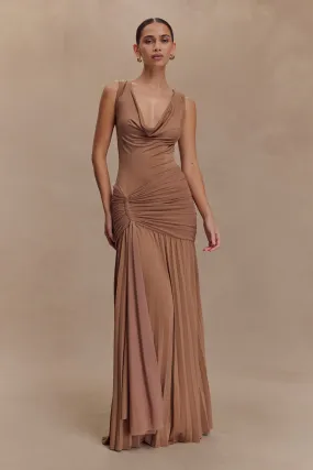 Feel Good Dania Cowl Neck Slinky Maxi Dress - Mocha Mousse