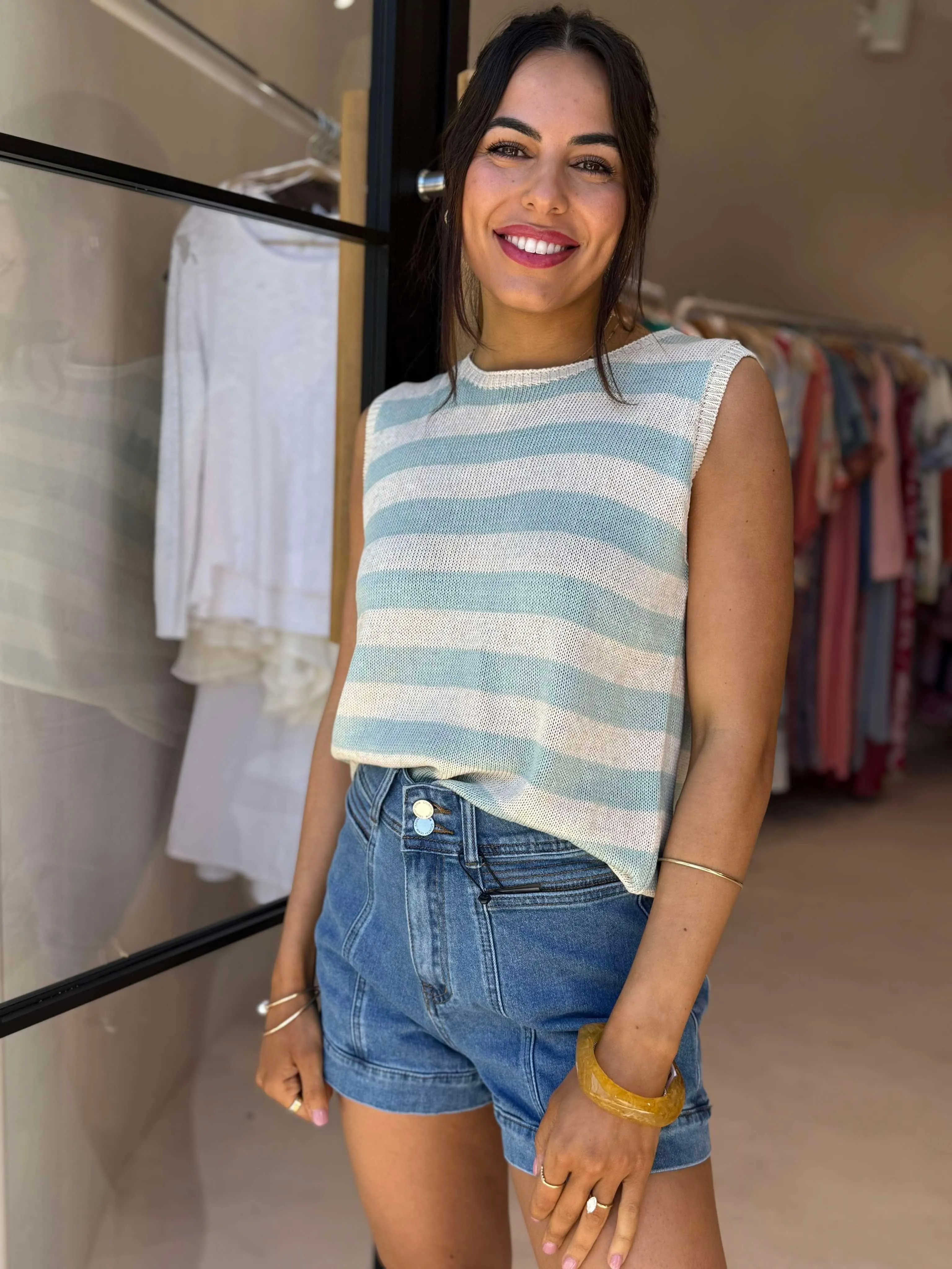 THE STRIPE SIA TANK - MINT CrossGrain Fabric